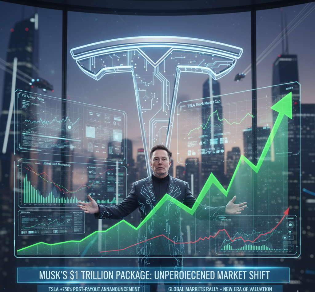 Elon Musk speaking at a Tesla event after $1 trillion pay package approval